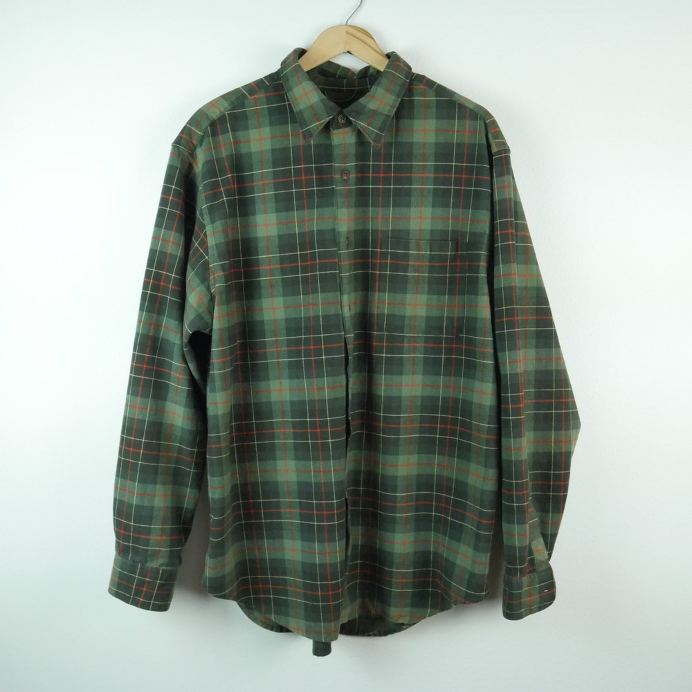 Vintage Y2K GAP Mens Green Plaid Flannel Shirt Shacket Oversized Grunge Skater